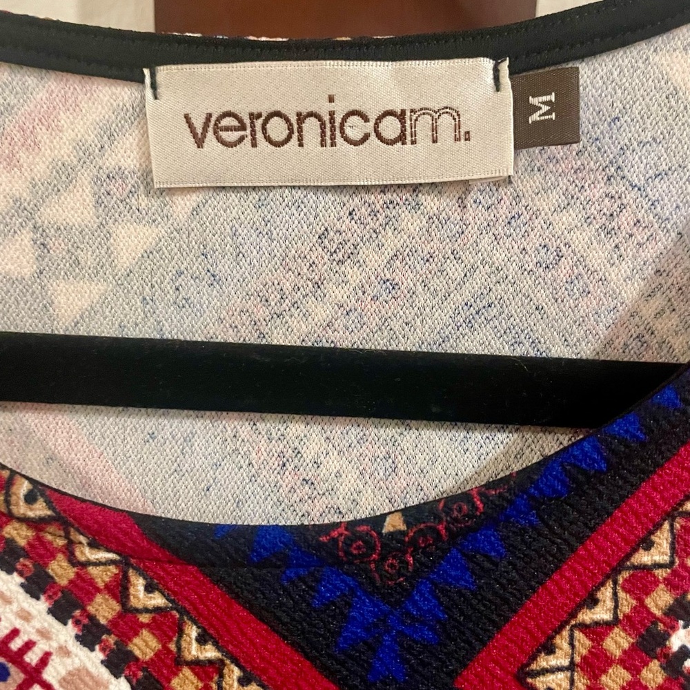 Veronica M. Printed V-Neck Dress in Red, Blue, Black